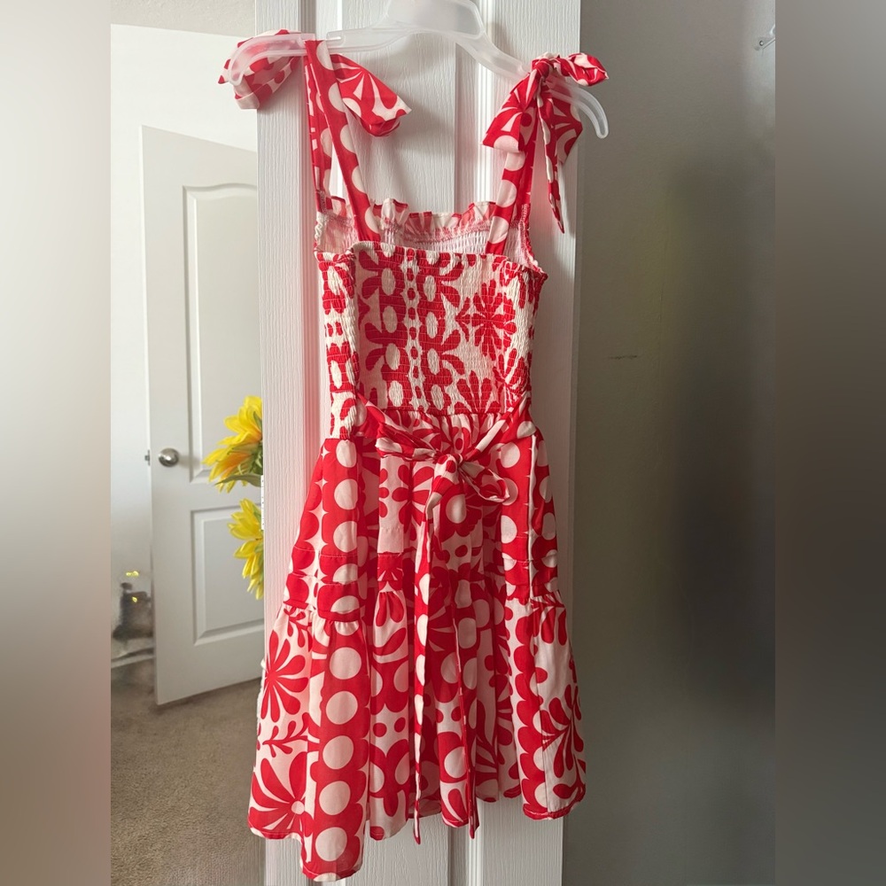 Orange and White Floral Dress with Bow Straps (New)
